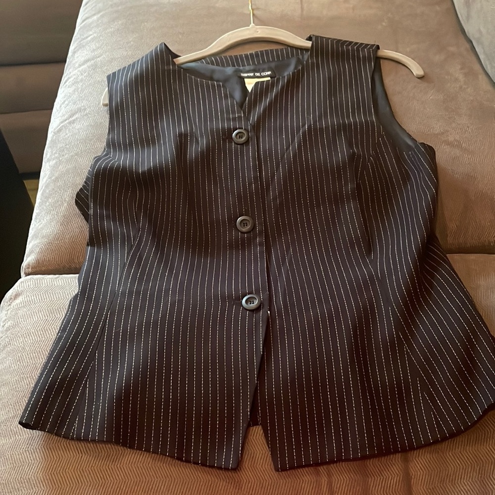 Esprit De Corp black w/ white pinstripe vest, large, perfect condition.